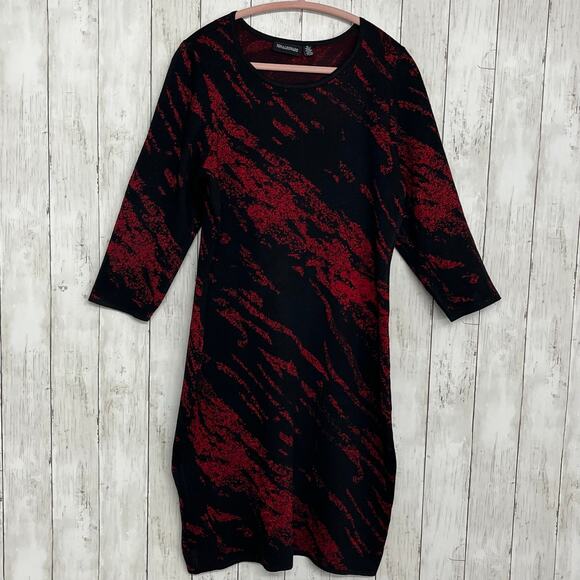 Nina Leonard Dresses & Skirts - Nina Leonard Black Red Metallic Jacquard Sheath Dress M 3/4 Sleeve Holiday Party